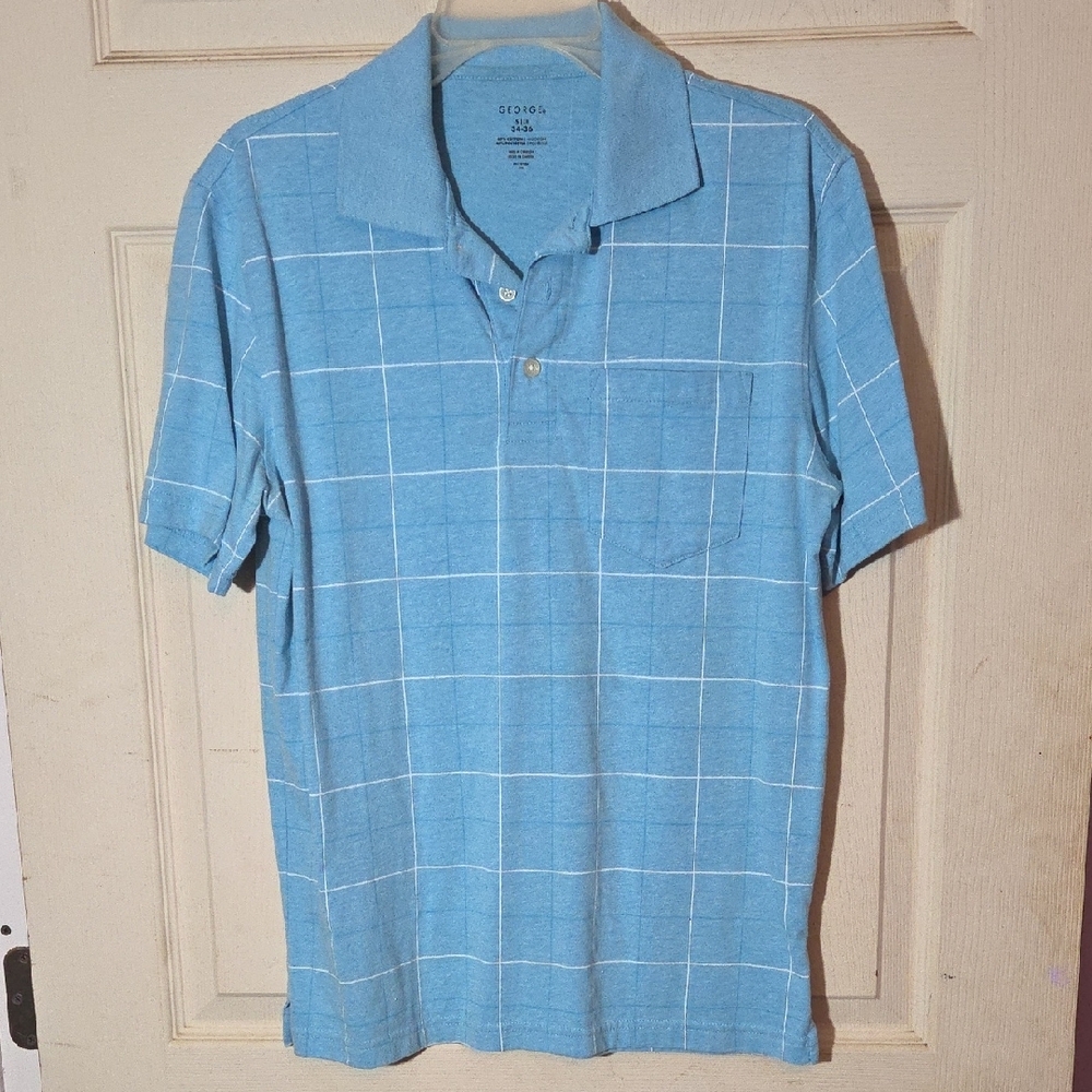 George Blue Polo Shirt with Windowpane Pattern